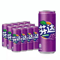Boisson gazeuse Fanta très vendue, saveurs orange, raisin, pêche, pomme verte, canette mince 330 ml, compatible végétalien