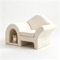 Canapé Chesterfield adapté aux animaux de compagnie, canapé simple pour humains et animaux, avec rembourrage en éponge, housse en lin, cadre en bois de chêne crème