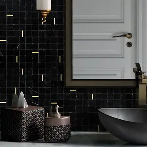 Sunwings Peel And Stick Natural Stone Tile | Stock In US | Black And Gold Self Adhesive Backplash Mosaic For Kitchen