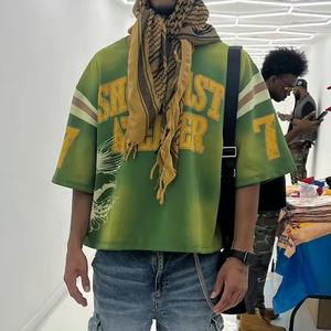 เสื้อยืดสตรีทแวร์ดีไซน์ใหม่ปี 2024 ทรงบ็อกซี่โอเวอร์ไซส์ แขนสั้นฟอกสี ทรงหลวมไหล่ตก เสื้อครอปสำหรับผู้ชาย - Product Image 5