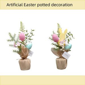 Directo <span class=keywords><strong>de</strong></span> fábrica DIY decoración Ornamental para el hogar flores artificiales en maceta suaves duraderas con conejito pájaro huevo primavera comedor hecho a mano - Product Image 3