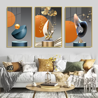 Lot de 3 tableaux sur toile dorés de luxe, peinture murale moderne abstraite géométrique, nature morte, cristal et porcelaine pour salon et maison