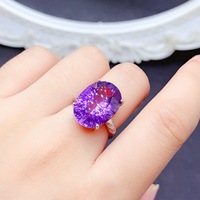 Cincin Amethyst Alami Besar Kelas AAA Perak 925 Berkualitas Tinggi Batu Ungu Bersegi Besar Perhiasan untuk Pembeli Korporat