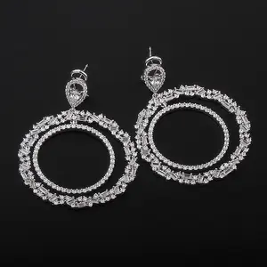 fine 925 sterling silver women zircon statement earrings extra large earrings 18k gold big circle drop diamond dangle chandelier