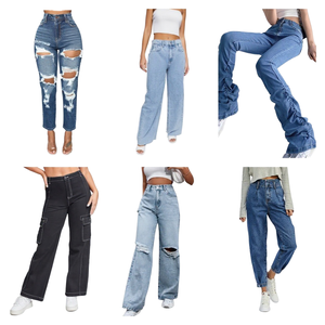 Jeans skinny taille <span class=keywords><strong>mi</strong></span>-haute personnalisés, jeans skinny déchirés pour femmes - Product Image 1