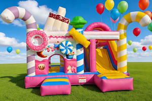 Structure gonflable Candy World, château gonflable combiné avec toboggan <span class=keywords><strong>pour</strong></span> les fêtes d'enfants, matériau PVC 0,55 mm, souffleur, installation facile, personnalisable - Product Image 4
