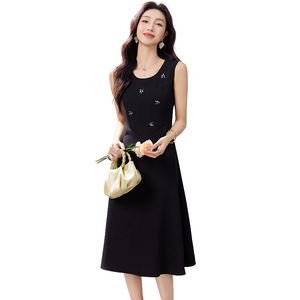 Sleeveless A-Line Little Black Dress Round Neck Slim Fit Breathable Daily Wear Solid Color Simple Design - Product Image 5