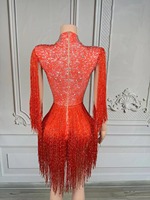 Combinaison de danse latine sexy à paillettes et franges, robe de bar/club pour femme, costume de scène pour performance de danse
