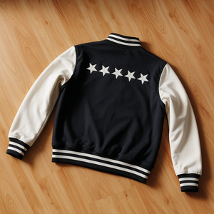 Blouson universitaire de baseball pour homme, noir et blanc, manches contrastées, broderie J, dos à cinq étoiles, style décontracté universitaire streetwear, nouvelle collection 2025 - Product Image 5