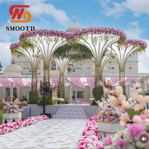 SMOOTH High Quality <b>Flower</b> Stand White Gold Wedding Stage Round Top Metal Backdrop - Product Image 5