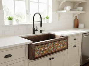 Fregadero de cocina rústico de cobre hecho a mano, estilo granja, con delantal frontal, de un solo tazón, con textura martillada, para cocina - Product Image 2