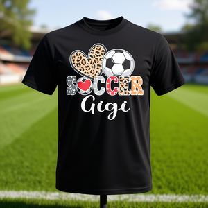 Camiseta Soccer Gigi Cute Leopard Heart Negra para Adultos Unisex - Product Image 3