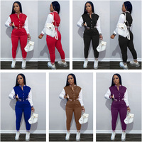 Set Seragam Baseball Wanita Musim Semi Panas Terbaru 2023, Jaket Solid Splicing dengan Kerah Tegak dan Celana Pendek Berkancing