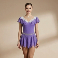 Justaucorps de sport à manches longues pour femme et enfant, violet, orné de strass et cristaux brillants, pour patinage artistique et danse