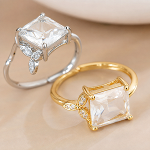 Square shape <b>adjustable</b> <b>ring</b> with opening, classic design women's daily wear jewelry - Product Image 4