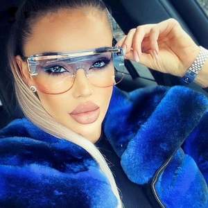 Gafas de sol de lujo sin montura de aleación 2022 para mujer, lentes de sol UV400 con degradado, lentes de una sola pieza, gafas de sol extragrandes - Product Image 1