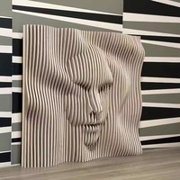 Escultura de Pared de Sirena Paramétrica, Tallada y Grabada, Diseño Ondulado en Madera de Caucho, Arte Popular Ecológico, Color Personalizado Único