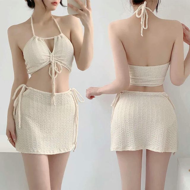 Wholesale 1127 Mini Dresses Bathing Suits Women's Swimsuits Texture String Sexy Skirt Bikini 3 Piece Set Swimwear Beachwear
