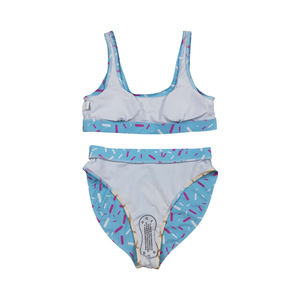 Sans droits de douane, contactez-nous S0577 – En stock – Vêtements de boutique – Maillots de bain femme 2026 – Ensemble gilet et culotte motif gâteau gaufré bleu effet goutte de crème glacée - Product Image 3