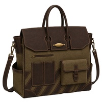 Sac fourre-tout pour ordinateur portable en toile olive 3455, multi-poches, rayures diagonales marron foncé, grande capacité, sac à main de voyage pour femme, sac de week-end
