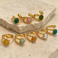 Bague personnalisée OEM en acier inoxydable plaqué or 18 carats avec turquoise naturelle, bague ouverte pour femmes, bijoux en gros