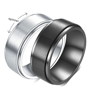 Anéis giratórios para homens, anéis de aço inoxidável pretos e simples, anéis criativos robustos de ansiedade para homens - Product Image 1