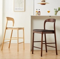 Chaise de bar moderne en bois ciré blanc avec dossier et pieds hauts en bois massif