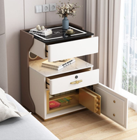 Table de chevet moderne et élégante en bois massif avec 2 tiroirs, armoire de rangement multifonctionnelle pour salon d'appartement, charge sans fil