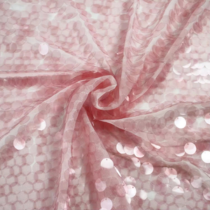 Tela de Encaje Tricot de Lujo LH con Lentejuelas Rosadas Brillantes y Bordado, 100% Poliéster Ecológico, para Vestidos de Novia y Fiesta - Product Image 4