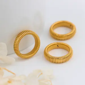 Elastic Expansion Contraction Snake Stainless Steel Gold Rings