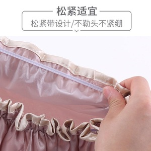 Satin Shower Cap For Women Long Hair Waterproof Double Layer PEVA Material Pink And Gray - Product Image 3