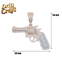 Pendentif revolver hip-hop, en or massif et cuivre plaqué avec zircon 5A, collier pendentif unisexe et unique.