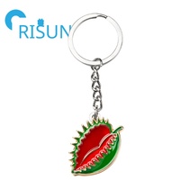 Porte-clés en métal en gros, motif plante carnivore de dessin animé, cadeau de botanique, feuille, dents, porte-clés personnalisé, mange-moi, piège à mouches Venus, porte-clés en émail