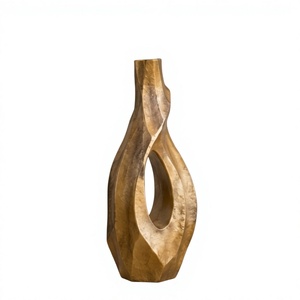 Vase contemporain en or métallique, design asymétrique unique avec découpes, grand pot à fleurs pour la décoration intérieure du salon, commande en gros - Product Image 1