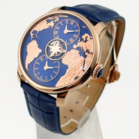 Montre mécanique entièrement automatique pour homme Hollow Flywheel World Time Series, bracelet en cuir Earth Personality, boîtier en acier inoxydable