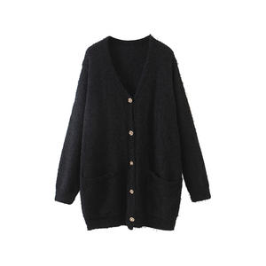 Happy Hut Cardigan en tricot pour femmes grandes tailles, manches longues, coupe ample avec boutons, épaisseur moyenne, manteau chaud et confortable - Product Image 1