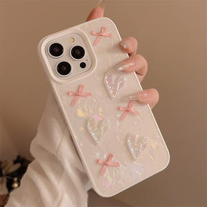 Funda para Teléfono con Diseño de Corazón y Lazo para Chicas, Compatible con iPhone 15 Pro Max, 16, <span class=keywords><strong>11</strong></span>, 17, Patrón de Concha, Antigolpes, Adhesivo 3D - Product Image 3