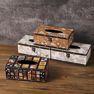 Boîte à mouchoirs en bois rétro Mystic Arts, rectangulaire, avec motif floral, pour le salon, la décoration de bureau, le rangement - Product Image 3