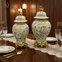 Vase de table MKMJ exquis, motif floral peint à la main, style européen traditionnel, en laiton doré et porcelaine, décoration d'intérieur pour gingembre