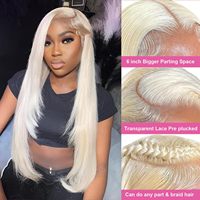 Vente en gros perruques brésiliennes Remy Lace Front 613 blonde os droit HD pour cheveux de bébé pré-plumés petit sans colle pour femme noire