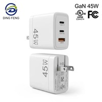 Cargador GaN de 45W con Certificación UL, Adaptador de Corriente Rápida Estándar Estadounidense, Compatible con Teléfonos Móviles y Laptops Apple y Samsung
