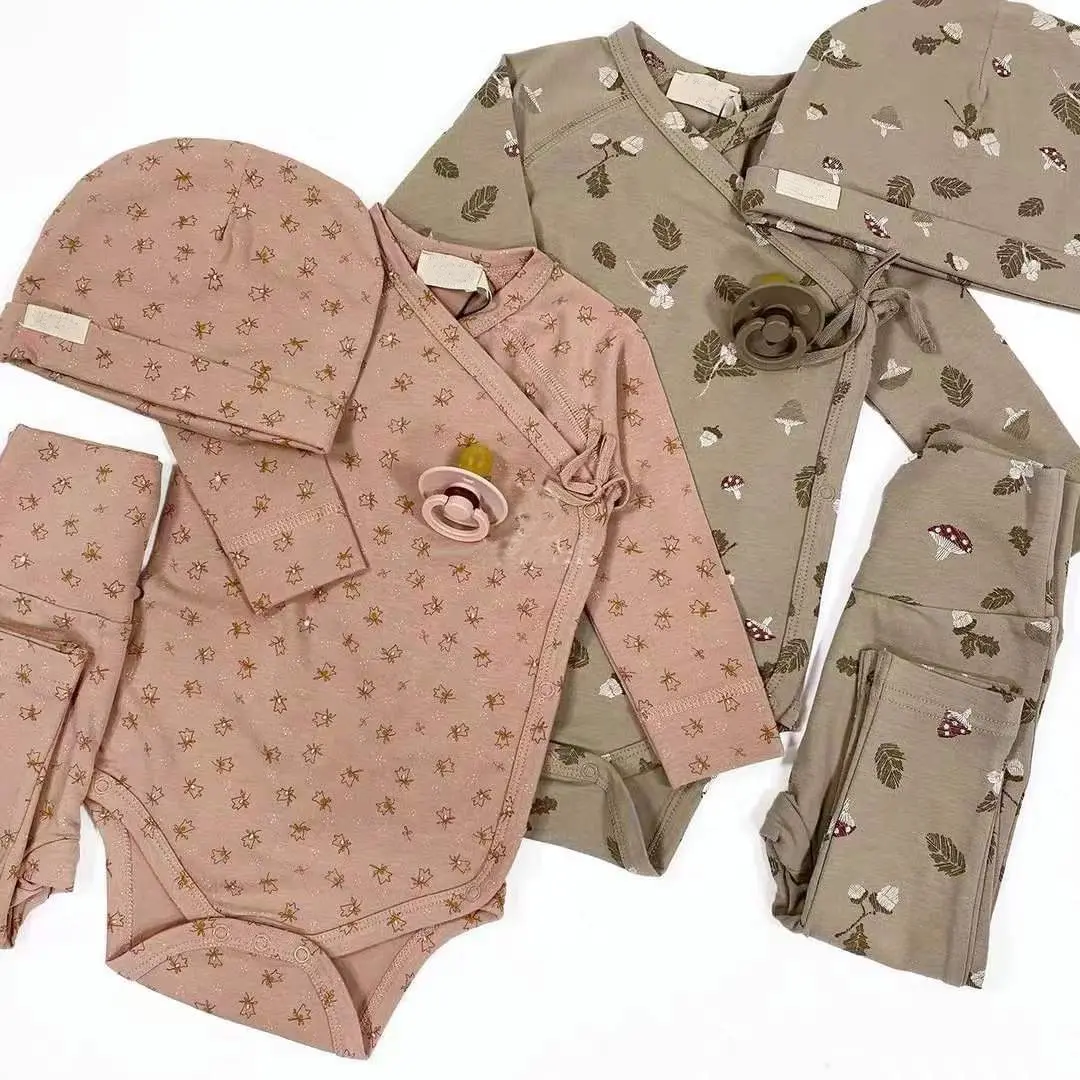 Conjunto infantil de body e calça, conjuntos de roupas de primavera para bebês meninas com manga longa de algodão