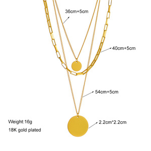 European American <b>Cross</b> Border Personalized Retro Minimalist Metal Multi Layer <b>Chain</b> Stainless Steel Round Pendant Necklace - Product Image 4