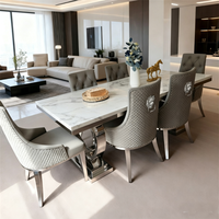 Table à manger Runwood de style nordique moderne et luxueux, design haut de gamme, base en acier inoxydable doré, plateau en marbre noir