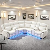 Canapé d'angle inclinable électrique en cuir synthétique, sièges de cinéma maison avec éclairage LED et porte-gobelets pour salon
