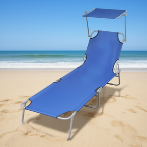 Tumbona Plegable de Acero Azul con Toldo, Silla de Playa para Exteriores - Product Image 2