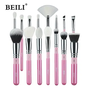 BEILI Luxury Professional Makeup Brushes Set 15Pcs Custom Facial Peach/Pink Mixed Color Highlighting Fan Blending Brush Kits