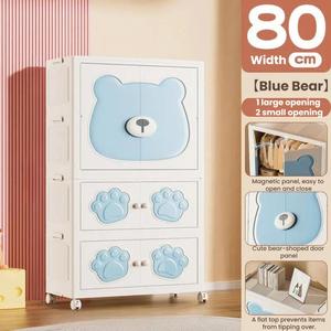 Lemari Pakaian Anak Lipat Grosir Motif Beruang dengan Panel Magnetik dan Roda, Kabinet Penyimpanan Pakaian Kamar Tidur Anak - Product Image 6
