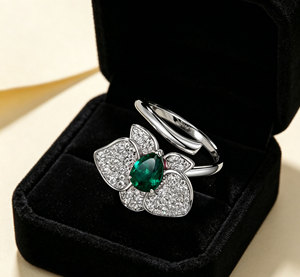 925 <b>Silver</b> Cultivated <b>Emerald</b> <b>Ring</b> Shines, Everyday Engagement Proposal, Great Gift for Women Adjustable <b>ring</b> size L - Product Image 5