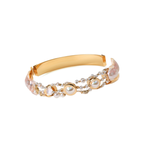 Bracelets et joncs classiques pour femmes SmileJoyas BBBA-03960 en acier inoxydable plaqué or 18 carats avec fausses perles - Product Image 2